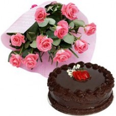 Sweet 10 Pink Roses and 1/2 Kg Eggless Chocolate Cake